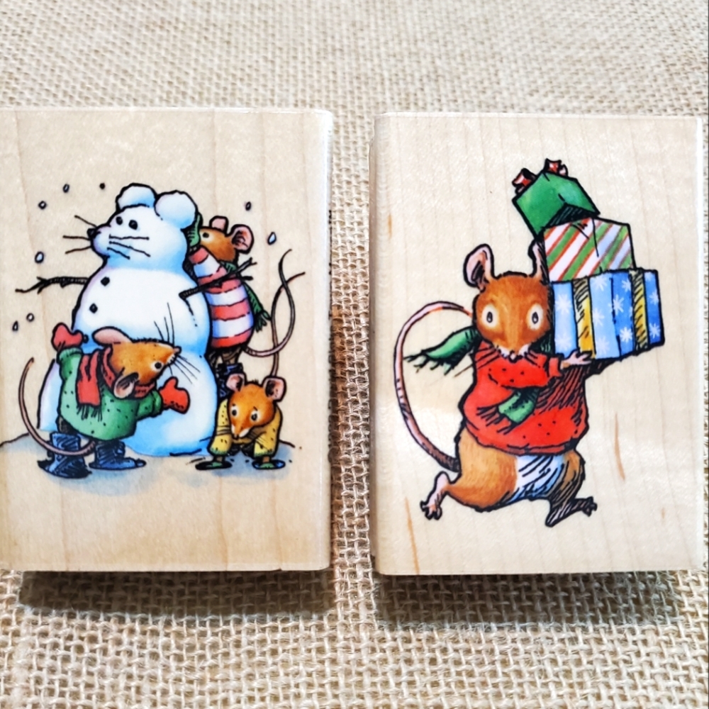 Vintage 1999 David Sieks Town Mouse Christmas Rubber Stamps NWT